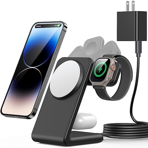Ultimate 3-in-1 Magnetic Wireless Charging Hub for Apple Devices – Seamless Fast Charge for i Phone 15/14/13/12, Apple Watch Ultra/SE/9/2, and Air Pods Pro/3/2 with 20 W PD Adapter – Sleek Black Design for Home & Office with Enhanced Compatibility and Superior Docking Efficiency