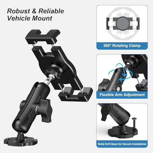Premium Heavy Duty Tablet Mount for Trucks and Vehicles – Versatile Drill Base Holder for 4.7″-12.9″ Tablets, i Pads, and Smartphones – Durable Aluminum Arm for Maximum Stability – Adjustable Viewing Angles for Safe Navigation and Entertainment – Easy Installation for Dashboard, Walls, and Boats – Perfect Accessory for Road Warriors and Travelers