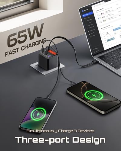 65 W Retractable USB-C Charger Block with Dual Ports – PD PPS Fast Charging Adapter for Mac Book, i Phone 16, i Pad, Galaxy, and Pixel – Portable Ga N3 Technology with Foldable Plug for Enhanced Efficiency and Universal Compatibility