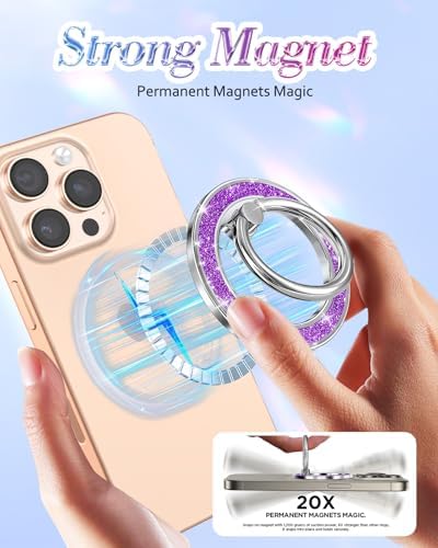 Glamorous Blue Glitter Mag Safe Phone Ring Holder – Stylish Magnetic Grip for i Phone 16, 15, 14, 13 Pro Max & Plus – Secure Finger Stand for Enhanced Control and Protection – Effortless Attachment and Detachment for Fashion-Forward Users