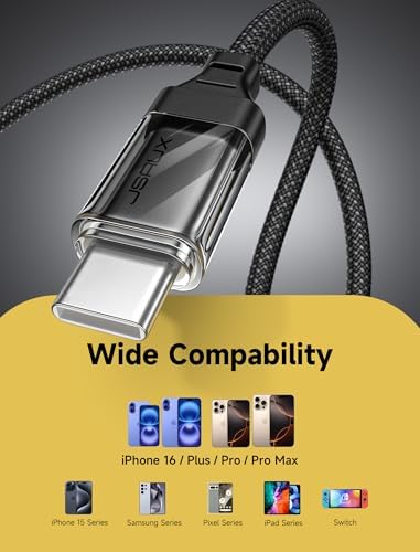 JSAUX 10 ft USB C Cable 2-Pack – High-Speed Charging & Data Transfer for i Phone 16 Series, Samsung Galaxy S20/S10/S9 & Note 20 – Durable Nylon Braided Design for Ultimate Reliability – Perfect for Home, Office & On-the-Go Use – Enhanced Compatibility with USB 3.1 Technology – Sleek Black Finish for Professional Aesthetics