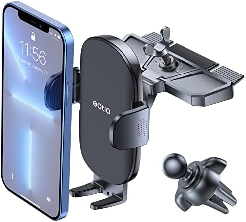 OQTIQ Car CD Phone Holder – Effortless One-Touch Release, 360° Adjustable Viewing, Universal Compatibility for i Phone & Android – Versatile CD Slot & Air Vent Mount Included for Safer Hands-Free Driving Experience