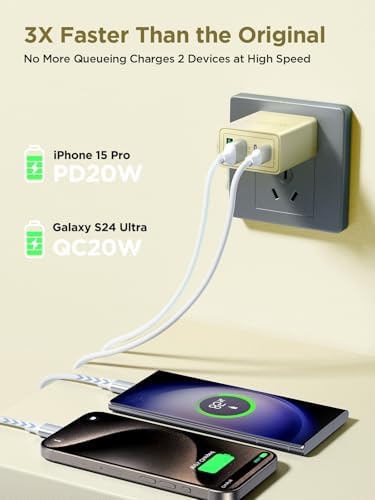 Aioneus 40 W USB C Fast Charging Block – 4-Port Dual PD & QC Wall Charger for i Phone 11-16, i Pad & Samsung Devices – Compact, High-Performance Power Adapter with Enhanced Safety Features for Home & Travel