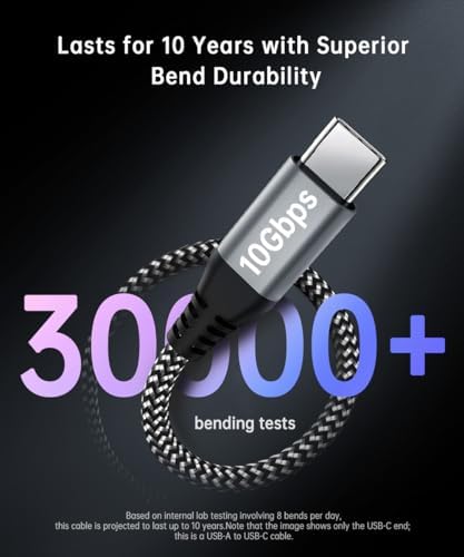 10 FT Braided USB-C Cable for High-Speed Data Transfer and Fast Charging – 10 Gbps USB 3.2 Gen 2 Type C Charger Cord Compatible with Oculus Quest 2, i Phone 16/15 Pro, Samsung Galaxy S23/S22/S21/S20, Moto G9, Pixel 8/7 – Durable and Versatile Connectivity Solution