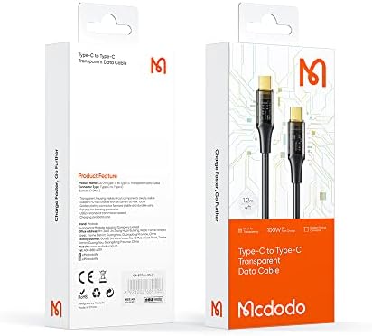 Elevate Your Charging Experience with the mcdodo 100 W USB C to USB C Fast Charging Cable – 5 A Power Delivery, 480 Mbps Data Transfer, and LED Display for Instant Status – Durable Nylon Braided Design for i Pad, Mac Book Pro/Air, Samsung Galaxy, Pixel, LG Android, PS5 – Unmatched Speed and Compatibility for Professionals and Gamers