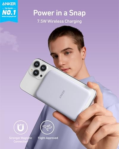 Anker 621 Mag Go Wireless Power Bank – 5,000 m Ah Magnetic Portable Charger for i Phone 12 to 16 Series, Compact Design with USB-C Cable, Fast Mag Safe Charging Solution for On-the-Go Power Needs