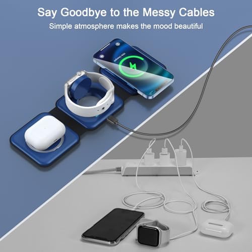 RTOPS 3-in-1 Magnetic Wireless Charging Station for i Phone, Apple Watch, and Air Pods – Compact Ga N Travel Charger with Enhanced Speed and Compatibility for i Phone 16/15/14/13/Pro/Max, Air Pods 4/3/2/Pro – All-in-One Solution for Ultimate Convenience and Efficiency
