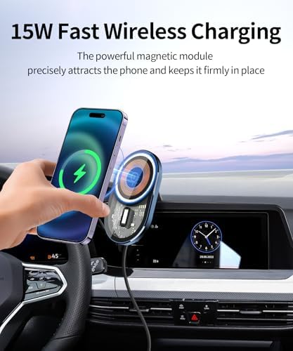 Enhance Your Driving Experience with the Advanced Wireless Charging Car Phone Holder for 2022-2024 Volkswagen Golf GTI & Golf R – 360° Adjustable Mount with Mag Safe Compatibility for Optimal Smartphone Integration, Perfectly Designed for 8/10 Inch Displays