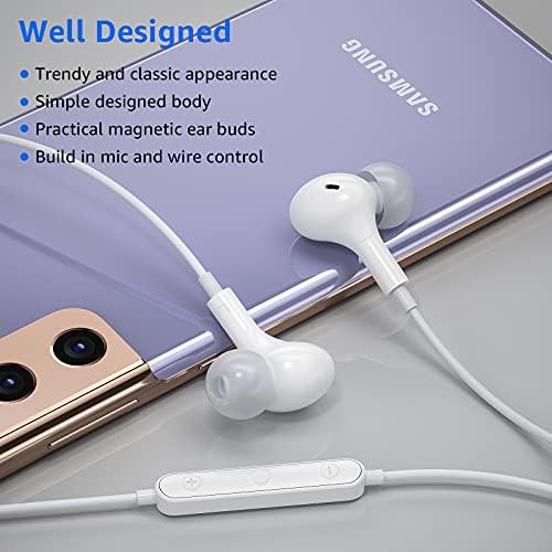 Magnetic USB C Earbuds for Samsung Galaxy S24 Ultra, S23 FE, S22, S21, A54, A53 & i Phone 16, 15 Pro Max – Noise Isolating Wired Headphones with Microphone and Volume Control for Enhanced Audio Experience – Perfect for Music Lovers and Professionals