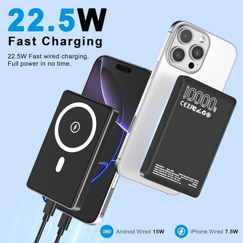 Slim Mag Safe Wireless Power Bank 10,000 m Ah for i Phone 16/15/14/13/12 – Lightweight Magnetic Charger with USB-C, Enhanced Fast Charging & 5 Safety Protections – Perfect for On-the-Go Power and Seamless Connectivity