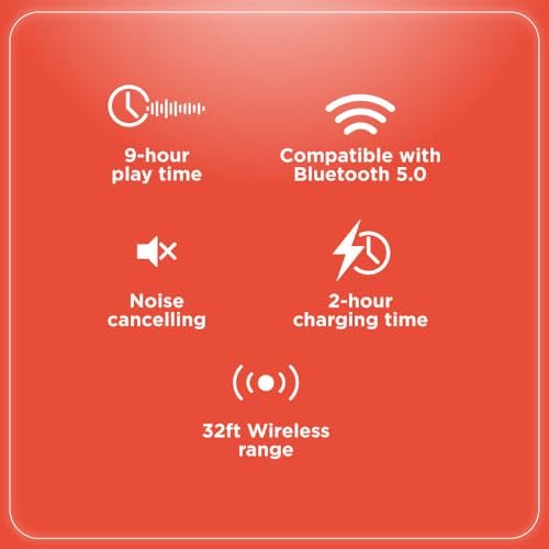 Experience Unmatched Sound Quality with Radio Shack Bluetooth 5.0 Over-Ear Headphones – 7-Hour Playback, Ergonomic Cushioned Comfort, and Durable 300 m Ah Battery in Stylish Black/Red for Ultimate Wireless Freedom and Uninterrupted Listening