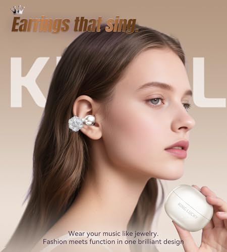 Chic Wireless Bluetooth 5.4 Earbuds with Fashionable Detachable Flower Earrings – Stylish Open Ear Headphones for Women, Waterproof IPX5 Rated, 50-Hour Playtime, Ideal for Festivals, Parties, and Unique Gift Giving (White)