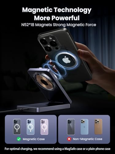 UGREEN Mag Flow 2-in-1 Mag Safe Charger Stand for i Phone 16 Series and Air Pods – Fast Qi Wireless Charging Station for i Phone 12/13/14/15, Enhanced Magnetic Alignment for Clutter-Free Convenience and Style