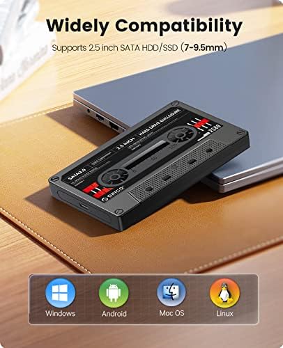 ORICO USB C to SATA III 2.5-Inch Hard Drive Enclosure – High-Speed UASP Supported Case for 9.5 mm & 7 mm SSD/HDD, Max 6 TB Storage, Compatible with WD, Seagate, Toshiba, Samsung, Hitachi, Perfect for PS5 & Xbox Gaming – Durable, Portable & Plug-and-Play Solution for Enhanced Data Protection and Accessibility