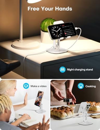 OMOTON Cell Phone Stand for Desk, 2 Pack Adjustable Foldable Phone Holder, 360 Swivel Mobile Stand Fit for iPhone 15 14 13 12 11 Pro Max and All Smart Phones, White & White – Enhanced Compatibility and Speed