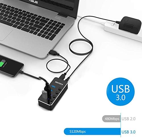 Elevate Your Connectivity with the RSHTECH 4 Port USB C to USB 3.0 Hub Expander – Sleek Aluminum Powered Splitter with 5 V AC Adapter & Individual On/Off Control for High-Speed Data Transfer (RSH-516-C) – Perfect for Professionals & Multitaskers