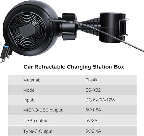 Innovative 3-in-1 Retractable Car Charging Station – Fast Headrest Dock for i Phone 16/15/14, i Pad, Android & Samsung – Ultimate Multi-Device Charger for Rideshare Drivers – Tidy Power Solution for Backseat Passengers – Enhanced Compatibility & Fast Charging Efficiency