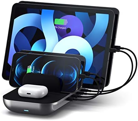 Satechi Versatile Multi-Device Wireless Charging Hub – Streamlined Power Station for i Pad Pro/Air M1, i Phone 16/15/14/13/12/11 Pro Max & Air Pods – Fast Charging Solution with Sleek Aesthetic for Organized Tech Management