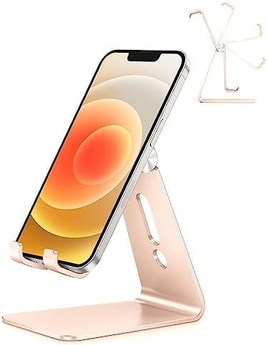 OMOTON Adjustable Cell Phone Stand, C2 Aluminum Desktop Phone Holder Dock Compatible with iPhone 15 14 13 Xs XR 8 Plus 7 6, Samsung Galaxy, Google Pixel, Android Phones – Enhanced Compatibility and Speed