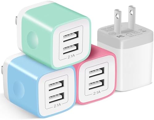 Fast Charging Dual Port USB Wall Charger 4-Pack – 2.1 A Power Adapter for i Phone 14, Samsung, Android Devices – Compact & Reliable Charging Block for Home and Travel – Enhanced Compatibility for Busy Lifestyles