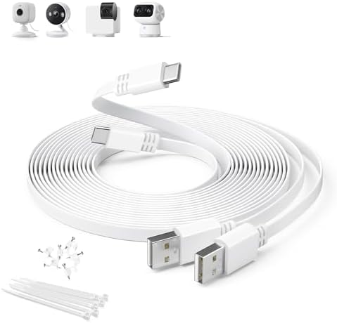 Itramax USB A to USB C Cable Flat White 16.5FT/2Pack,Long USBC Charging Power Cord Type C Security Camera Extension Cable for Blink Mini 2,Petcube Cam 360,TP-Link Tapo 2k C120,Eufy SoloCam C210/S340 – Enhanced Compatibility and Speed