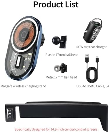 Wireless Charging car Phone Holder for 2023 2024 2025 BMW 7 Series/i7 Accessories 14.9-inch Screen Fixed Clip,360° Rotation car Phone Mount Compatible with MagSafe – Enhanced Compatibility and Speed