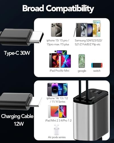 2025 Ultra-Compact 4-in-1 Retractable Car Charger – 69 W Fast Charging Adapter for i Phone 16, Galaxy and More – Innovative Space-Saving Design with Multiple Ports for Simultaneous Device Powering – Essential Car Accessory for Daily Commutes and Road Trips