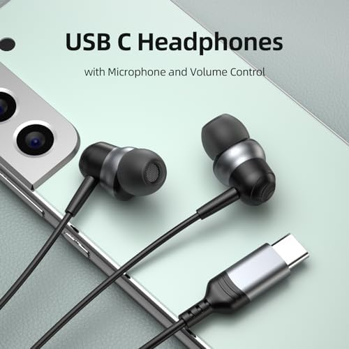 Discover Unmatched Sound with USB C Wired Earbuds – Premium Noise Cancelling Earphones for Samsung S24, S23 Ultra, and i Phone 16 Pro Max – Enhanced Microphone, Convenient Volume Control, and Magnetic Design for Ultimate Portability and Crystal-Clear Audio Quality Across All Devices