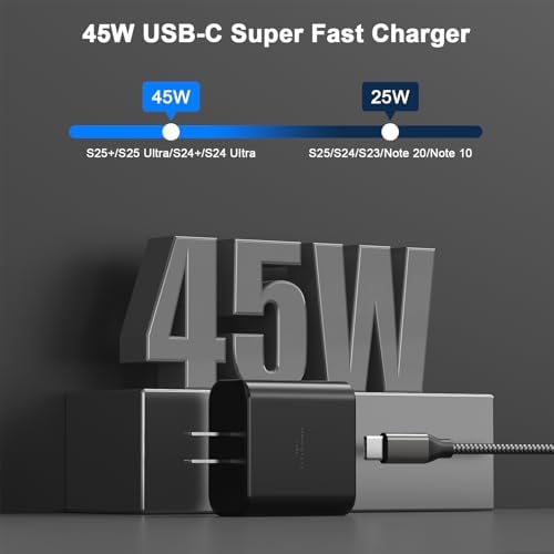 45 W Dual Pack USB-C Fast Charger with 6 FT Durable Woven Cable – Ultimate Rapid Charging Solution for Galaxy S25/S24/S23/S22/S21/S20 and i Phone 16/15 Pro Max – Superior Speed, Universal Compatibility, and On-the-Go Convenience for Mobile Devices