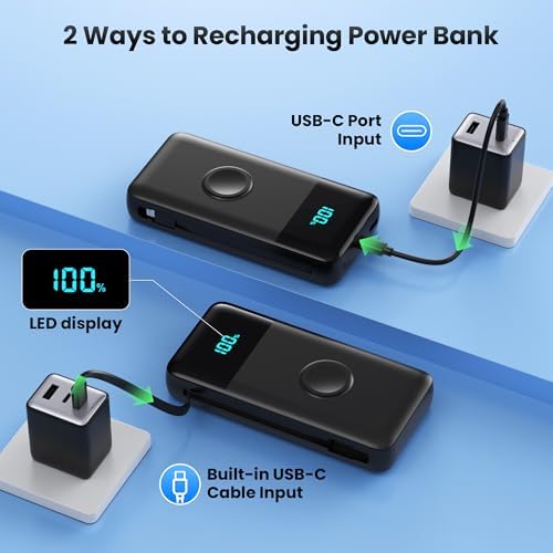 High-Capacity 40800 m Ah 5-in-1 Portable Power Bank with Fast Charging for i Phone and Apple Watch – Dual Built-in Cables, Magnetic Wireless Charger, LED Display, Ideal for Travel and Outdoor Adventures, Compatible with Android and More Devices