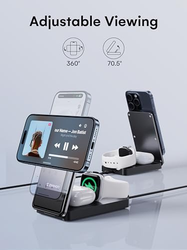 ZEEHOO 3-in-1 Portable Fast Wireless Charging Station – Foldable Mag Safe-Compatible Charger for i Phone 16/15/14/13/12, Air Pods & Apple Watch – Ultimate Convenience for Efficient Power Management and Travel Ready Design