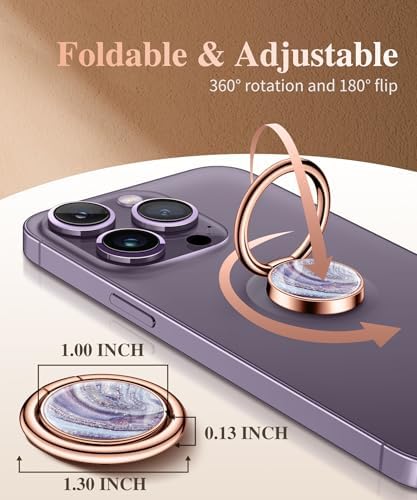 GVIEWIN Stylish Marble Phone Ring Holder with 360° Rotation for Ultimate Grip and Kickstand Functionality – Compatible with i Phone 16 Pro Max, 15 Plus, 14, 13, 12 Series & Galaxy S25/S24 Ultra – Elegant Flowing Sakura Design for Enhanced Safety and Usability