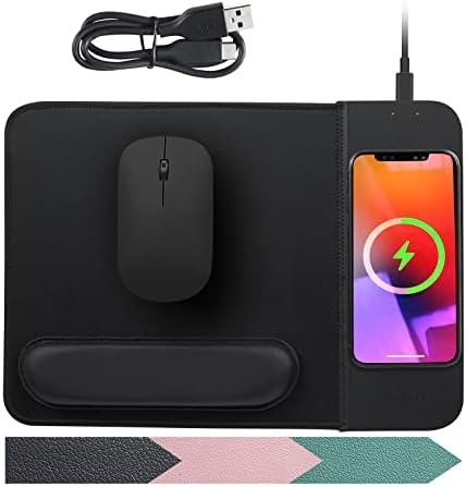 Transform Your Desk with the 15 W Ergonomic Wireless Charging Mouse Pad – Fast Qi Charging for i Phone 11-16 & Samsung Devices – Stylish Black With Detachable Wrist Support for Ultimate Comfort and Productivity