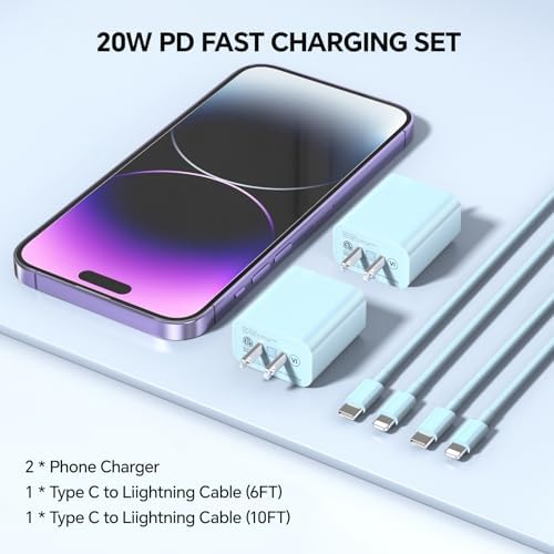Fast Charge Your i Phone with 20 W USB C Charger Duo – 2-Pack Type C Wall Charger & 6/10 FT Lightning Cables for i Phone 14/13/12/11 Pro, i Pad Compatibility – Durable, Portable, Optimal Power Output for Efficient Charging