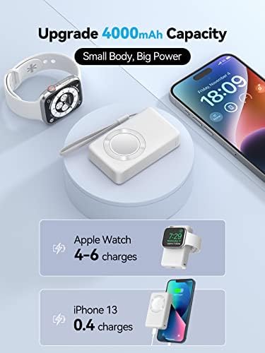 LVFAN 4000 m Ah Magnetic Wireless Power Bank for Apple Watch – Sleek Portable Charger Compatible with Series 1-10, SE, Ultra – Fast Charging Smartwatch Battery Pack for On-the-Go Convenience in Black