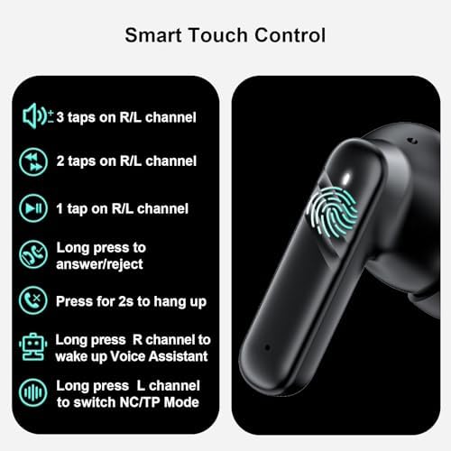 Advanced Bluetooth 5.4 Noise Cancelling Earbuds with Touch Control – Immerse Yourself in Crystal-Clear Sound and Deep Bass with Adjustable EQ and Environmental Noise Management – Perfect for Professionals and Music Enthusiasts on Android, i OS, Tablets, and Laptops (Black)
