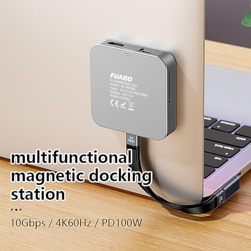 Magnetic M.2 NVMe SSD Enclosure & USB C Docking Station for i Phone Mag Safe – Ultimate Portable SSD Case with 10 Gbps Data Transfer, 4 K@60 Hz HDMI Output & 100 W PD Charging – Seamless Integration for Photographers & Creatives