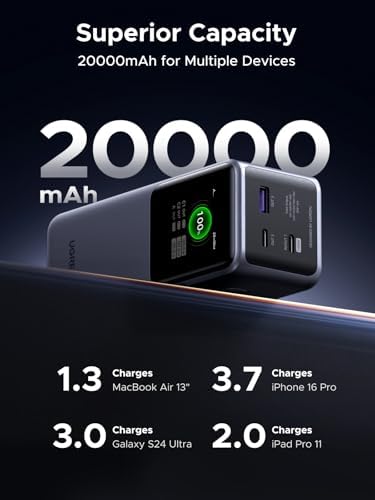 UGREEN Nexode 20000 m Ah Fast Charging Power Bank – 130 W Portable Battery Pack with TFT Smart Display for Enhanced Device Compatibility – Ideal for Mac Book, i Pad, i Phone 16, Samsung S24 & More – Ultimate Power Solution for On-the-Go Professionals
