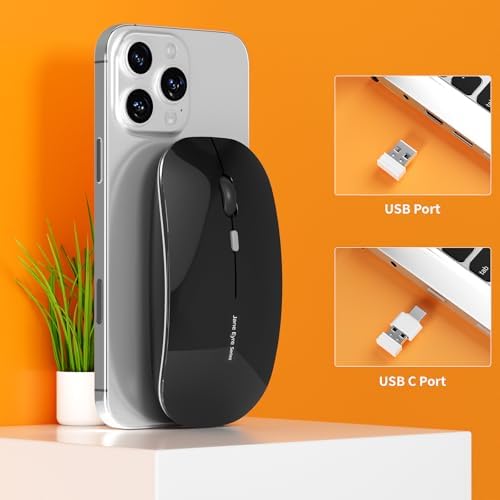 Uciefy Q5 Slim Rose Gold Wireless Mouse – Portable Optical Rechargeable Design with Silent Click, USB Receiver & Type C Adapter for Effortless PC, Laptop & Desktop Compatibility – Elevate Your Workspace with Style & Precision