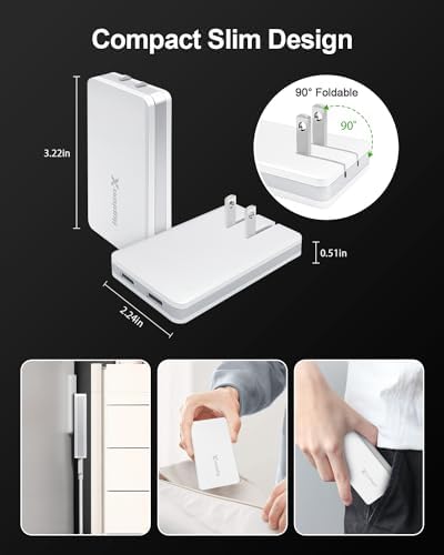 67 W Dual USB-C Fast Charging Wall Adapter – Ultra-Slim Foldable Plug Charger for i Phone 15/14 Pro Max, i Pad, Air Pods & Samsung Galaxy – Maximum Portability & Versatile Device Compatibility