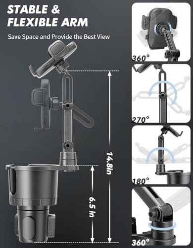Revolutionary Cup Holder Phone Mount for Car – Versatile, Expandable Base Compatible with i Phone & Samsung – 360-Degree Rotating Design for Optimal Navigation & Music Control – Effortless One-Handed Accessibility – Upgrade Your Driving Experience with a Smart Docking Station – Durable Construction for Everyday Use and Reliability – Keep Your Smartphone Secure and Within Reach While Driving