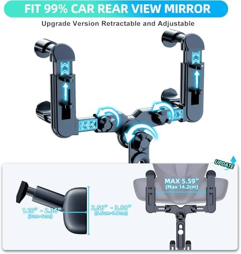 Universal 360° Rotatable Car Phone Holder – Adjustable Rearview Mirror Mount for All Smartphones – Secure, Retractable Design for Enhanced Accessibility and Safety While Driving – Ideal for Navigation and Hands-Free Calls – Durable Construction for Long-lasting Use