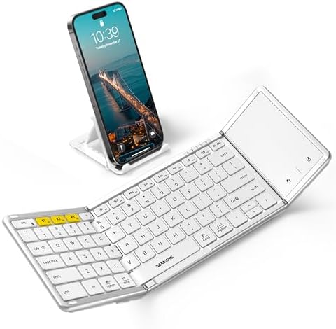 Samsers Portable Foldable Bluetooth Keyboard with Touchpad – Multi-Device Wireless Travel Companion for i OS, Android, Windows & Mac OS – Effortless Workflow with Bluetooth 5.1 and Long Battery Life – Perfect for On-the-Go Professionals