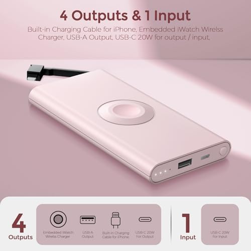Ultimate Portable Charger with Built-in Cable for i Phone 14/13/12/11/XS Pro/Max – 10,000 m Ah Fast Charging Power Bank for Apple Watch and Samsung – Sleek, Compact, and Highly Compatible Power Bank for On-the-Go Charging