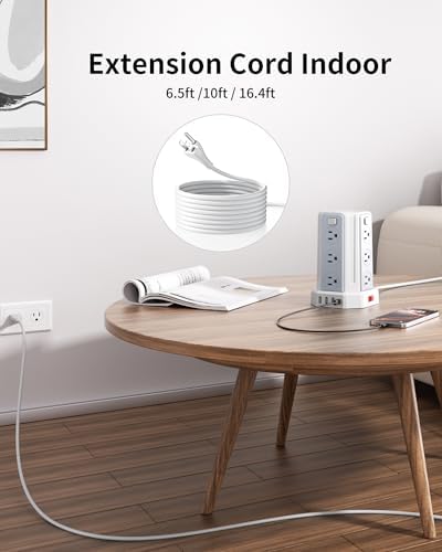 SMALLRT Power Tower Surge Protector – 10 Ft Extension Cord with 12 AC Outlets & 4 USB Ports (1 USB-C) – Ultimate Charging Station for Home & Office – Enhanced Device Compatibility & Safety