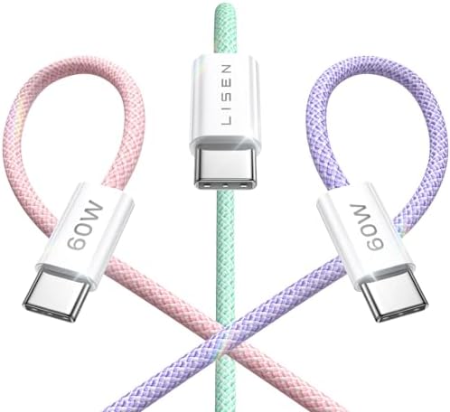 LISEN USB C to USB C Cable 5-Pack – Premium Fast Charging Solution with 60 W Power Delivery, Versatile Lengths (3.3 FT, 6.6 FT, 10 FT) for i Phone 16, i Pad Mini 6/Pro, Mac Book Pro 2020 & Samsung S23 – Durable, High-Speed Connectivity for All Your Devices