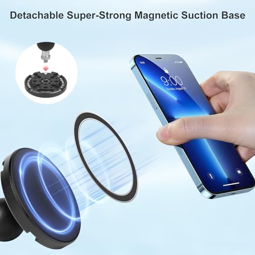 Magnetic Phone Mount Base with1 Ball Head,Aluminum Alloy &1/4” Screw Holes Cell Phone Holder Car Mount Compatible with Double Socket Arm,Fit for iPhone 15 14 13 12 or 0ther Smartphone,JC007 – Enhanced Compatibility and Speed