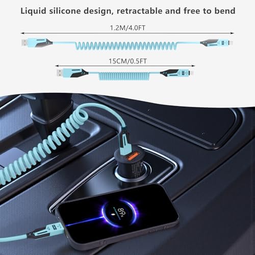 Versatile 4-in-1 Coiled USB C Cable – 4 ft – 65 W Fast Charging Solution for Phones, Laptops, and More – Durable Liquid Silicone Design in Pink – Tangle-Free Convenience, 2-Pack for Enhanced Compatibility and Speed