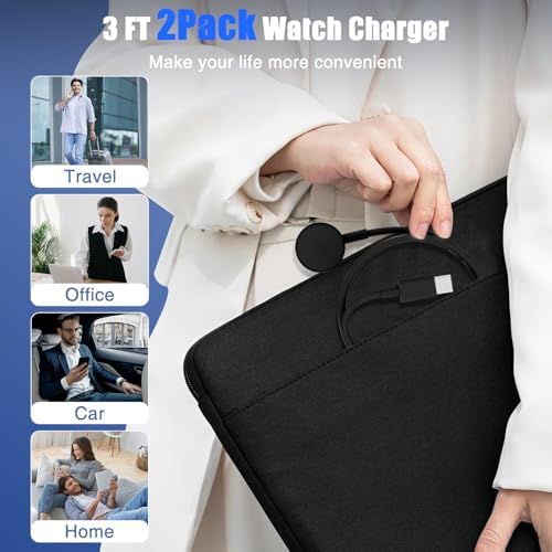 USB-C Magnetic Charger for Apple Watch – Fast Charging Cable Compatible with Ultra, Series 9-1 – 3.3 FT (1.1 M) Black – Enhanced Power Delivery & Secure Connection for All Models