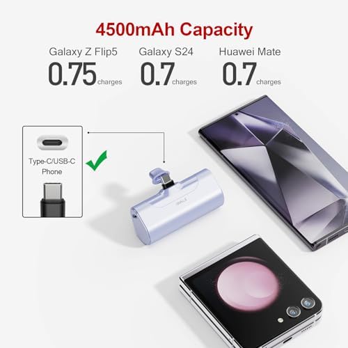 i WALK Compact 4500 m Ah USB-C Power Bank – Ultra-Lightweight Portable Charger for i Phone 16/15, Samsung Galaxy S25/S24/S23, and More – Fast Charging, Versatile Compatibility, Stylish Purple Design for On-the-Go Power Solutions